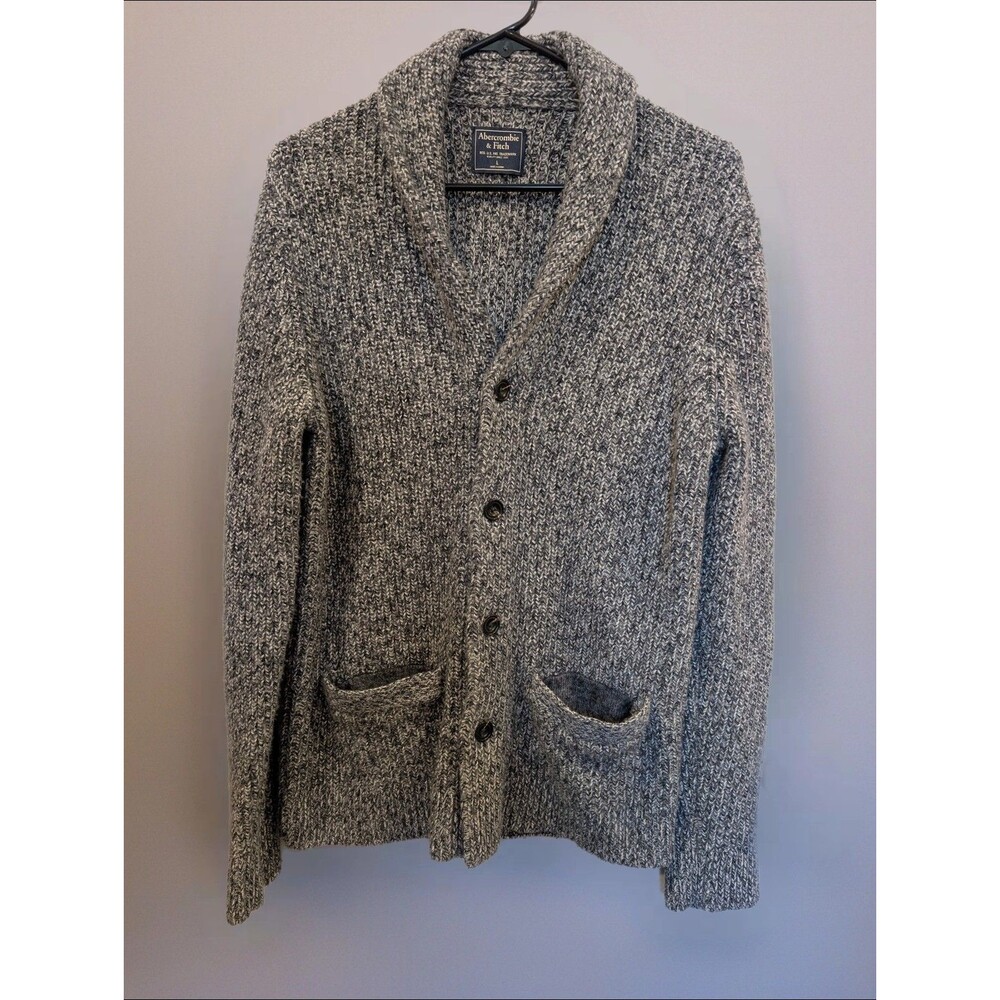 Men's Abercrombie & Fitch Shawl Collar Wool Blend Chunky Cardigan Gray Large